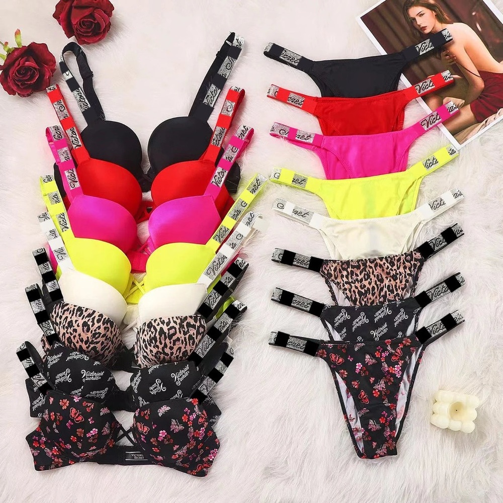 $14.98 only at Holscher.shop Push Up Bra and Panty 2 Pcs Sets Rhinestone Women